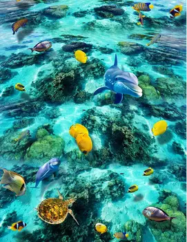3d grindų dažymas tapetų Jūros Pasaulyje delfinų, vėžlių stereoskopinis 3D piešimo lenta plytelės 3d pvc 3d tapetai grindys