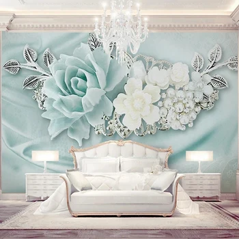 Custom 3D Sienų Freskomis Europos Stiliaus Mėlynos Gėlės, Papuošalai, Šilko Audinio Foto Tapetai Miegamajame, Gyvenamasis Kambarys su Sofa-lova, TV Foną