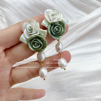 Korėjos Naujas Temperamentas Camellia Auskarai, Retro Ilgai Pearl Gėlių Auskarai Moterims, Papuošalai