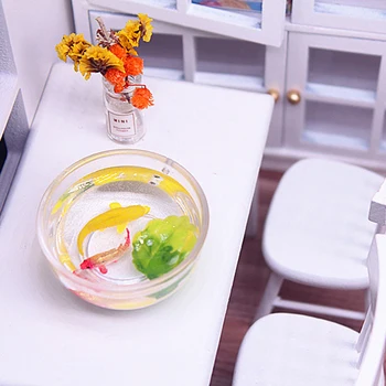 1Pcs Miniatiūriniai Lėlių Modeliavimas Koi Goldfish Bowl Modelis Doll House Dekoro 