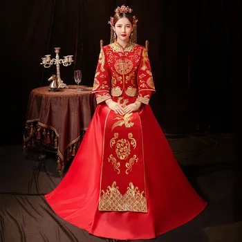 2021 Rytų Stiliaus Suknelės Kinijos Drabužių Šiuolaikinės Cheongsam Raudona Qipao Ilgai Tradicinės Kinų Vestuvių Suknelė, Dydis 3XL