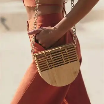 2021 m. Vasarą nauju Moterų Kūrybos Rankų darbo Bambuko Krepšelis Bag Asmenybės Austi Tuščiaviduriai Iš Kelionės Pečių Krepšiai, Bohemijos Paplūdimio Krepšys
