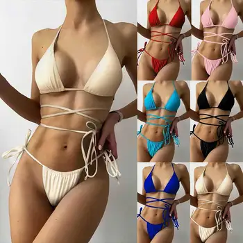 2022 Seksualus Bikini Spalvotų Brazilijos Thong Maudymosi Kostiumėliai Moterims Tvarstis Vientisų Maudymosi Kostiumėlį, Micro Paplūdimio Maudymosi Kostiumėlis Vasaros Bikini Komplektas