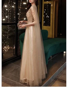 2022 šampano aukso vakaro suknelė su žaliuoju linijiniu protu V kaklo blizga prabanga zawalcowany skara kamuolys suknelė