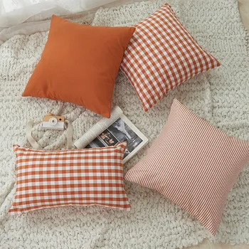 30X50/45x45cm paprasta oragne baltos spalvos pledas pagalvėlė padengti sofa tinklelis pagalvės užvalkalą dekoratyvinės pagalvės, grotelės padengti languotas užvalkalas