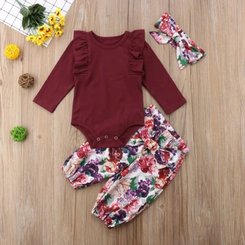 3PCS mergina drabužių Europos ir JAV gėlių stilius mielas mažai banga berniukas patogus medvilnės kostiumas pavasario mergaitės drabužiai