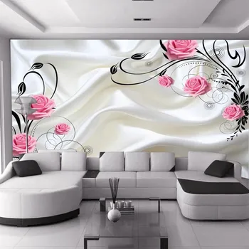 5D tapetai, tapetai, TV foną, sienų tapyba, šilko rožinė rožė graži santuoka kambarys paprastas gėlių vynuogių kambarį