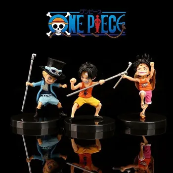9cm One Piece Anime Pav Luffy Ace Sabo Su Lazda Weapoon Vaikystės Pvc Veiksmų Skaičius, Modelį, Žaislai, Lėlės, Vaikų Dovanų
