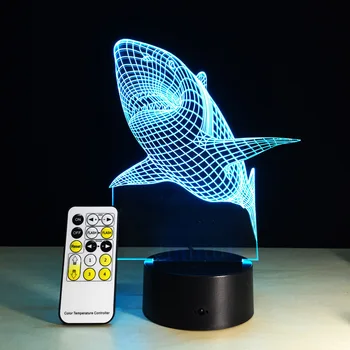 Akrilo 3D Vaizdo LED Ryklys Stalo Lempa USB Touch Jungiklis Nuotolinio Naktį Šviesos 7 Spalvų Gradientas Suvenyrų Vaikams Kalėdų Dovana