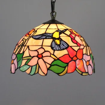 American Pastoral Kūrybos Tiffany Spalvinga Stiklo Restoranas Liustra Europos Retro Paukščių Lempos 30cm Stiklo Lempa