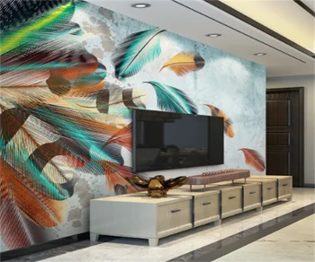 American retro spalvų plunksnų mados tekstūros, TV foną, sienų tapyba viešbutis užsakymą freskos įrankius, prabangūs tapetai