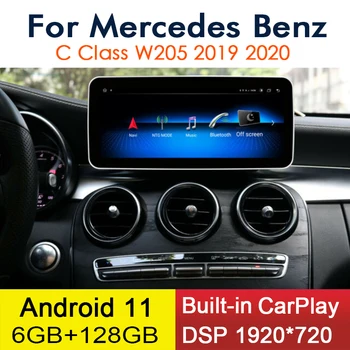 Android 11 CarPlay 6+128GB Mercedes Benz C W205 2019 2020 Automobilio Multimedijos Grotuvas GPS Navi 