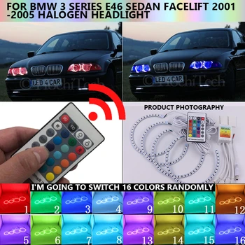 BMW 3 serija E46 facelift sedanas 2001-2005 Halogeninės RGB Halo Žiedas priekinis žibintas, lempa LED Angel eye