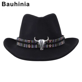 Bauhinia prekės karvės galva vilnonių vakarų etninės stiliaus vyrų ir moterų pora skrybėlę Europos ir Amerikos stiliaus kaubojaus skrybėlę