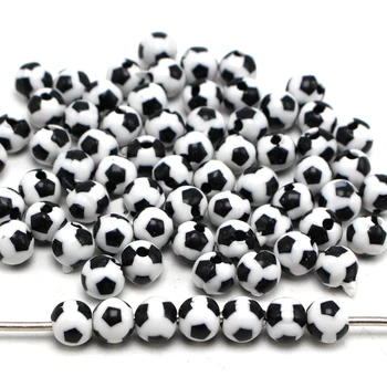 Black & White Spalvos Akrilo Futbolo Kamuolys Futbolo Apvalūs Karoliukai 8-12mm Stambusis Granulių