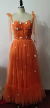 Brangioji Spageti Arbata Ilgis Tiulio Užsakymą Aplikacijos Orange Bridesmaid Dresses Realios nuotraukos