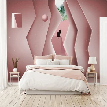 Custom 3D Sienos Tapetai Kūrybos Rausvos spalvos, Geometriniai Pastato Didelės Freskos Gyvenimo Kambario, Miegamasis Fone De Papel Parede, Miegamojo