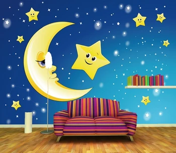 Custom 3D freskomis,Mielas animacinių filmų žvaigždės, mėnulis tapetai papel de parede, gyvenamasis kambarys su sofa-lova, TV wall vaikų kambario tapetai ant sienos
