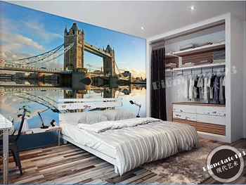 Custom 3D freskomis,mėlynas Dangus Didžiojo Kryžiaus Upės Tilto Ežero peizažas fotografavimas, gyvenamasis kambarys su sofa-lova, TV foną miegamajame