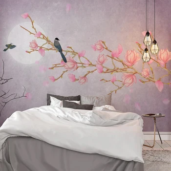 Custom Foto Tapetai Kinų Stiliaus Magnolia Gėlių Ir Paukščių Freskos Kambarį, TV, Sofa, Miegamojo Fone Sienų Tapybos Freska