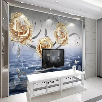 Dekoratyvinės tapetų serija 3D fantasy gold diamond jewelry gėlių TV foną tapetai sienų apdaila