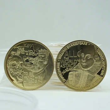 Drop Laivyba Europos Garsaus Jungtinės Karalystės Rašytojas Viljamas Šekspyras Progines Monetas Aukso Monetos, Plakiruoti