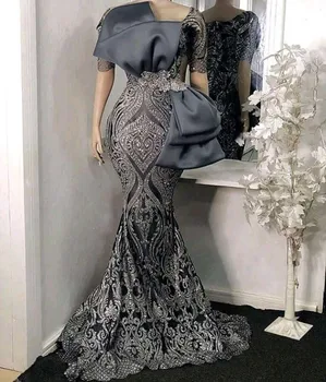 Elegantiškas Pilkos 2021 Undinė Vakaro Suknelės Blizgančiais aplikacijos Ilgai Oficialų Prom Chalatai Nigerijos Moteris, chalatas de soiree