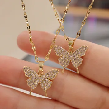 Europen Crystal Butterfly Pakabučiai, Karoliai, Aukso Sidabro Spalvos Apykaklės Grandinės Choker Karoliai Moterų Mergina Paprastas Stilius Papuošalai