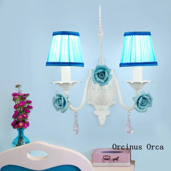 Europos stiliaus sielovados mėlynos sienos lempos kambarį koridoriaus, naktiniai staleliai, lempa Viduržemio jūros regiono kūrybinių gėlių geležinės sienos lempos