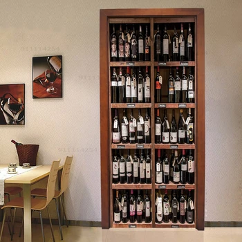 Foto tapetai 3D retro vyno butelis durų lipdukai kambarį valgomasis lipnios vandeniui durų plakatas namų puošybai