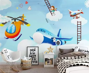 Foto tapetai užsakymą mados gražus modernus minimalistinis miegamasis animacinių filmų lėktuvo vaikų kambario sienos fone