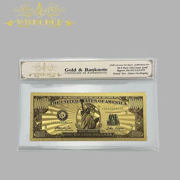 Geriausia Produktus, Skirtus Amerikos 24K Aukso Folija Netikrą Popieriniai Pinigai MUMS 1 Mln. Dolerių Banknotai Su Plastiko Rėmas Kolekcija