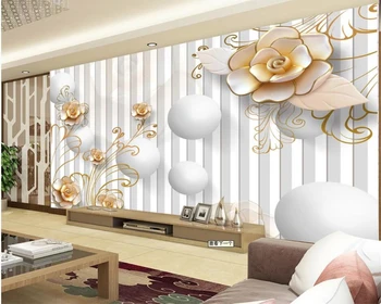 Gyvenamasis kambarys sofos fono sienos 3d tapetai, freskos 3D turas kamuolys auksinis bijūnas TV foną, sienos tapetai, 3d tapety