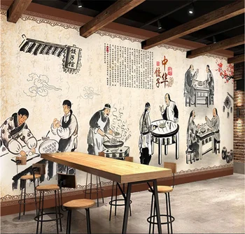 Individualų 8d nuotraukų siena, Kinų koldūnai Kinų stiliaus restoranas fono sienos popieriaus freskos