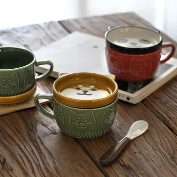 Japonijos Mielas Puodelis Kūrybinės Keramikos Shiba Inu Panda Kavos Puodelis su Dangteliu Namų Poros Pieno Pusryčių Puodelis Vandens, Puodelis