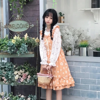 Japonijos Saldus Gėlių Ilgai Susiėmę DressTake Trimitas Rankovėmis restonic shan Kostiumas Moteriška Vasaros lolita dress goth lolita fėja