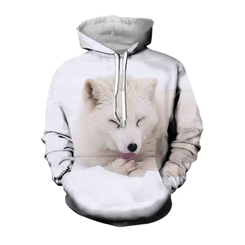 Jumeast Juokinga Arctic Fox Hoodies Vyrų Balta Gyvūnų Mados Streetwear Vyrų Hoodie Unisex Gobtuvu Palaidinės Estetinės Drabužiai