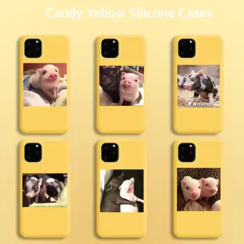 Juokingas Animacinių filmų Mielas Kiaulių Mados Telefono dėklas skirtas iPhone pro 11 12 mini Pro 8 7 6 6S Plus X 5S SE 2020 XR XS MAX Candy geltonas Atvejais