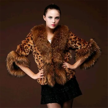 Kailiniai Paltai ir Striukės Moterims Naujos Dirbtiniais Fox Fur Leopard Juostele Moteris
