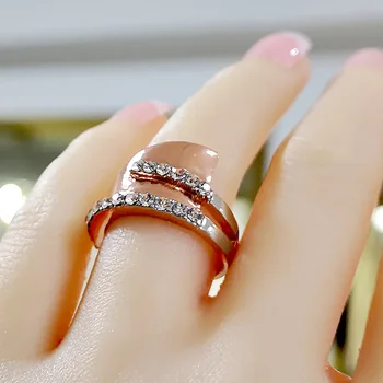 Karšto pardavimo Paprasta atmosfera dviejų spalvų apvalių cirkonis rose aukso žiedas ponios vestuvių dalyvavimo šalies žiedas moterims
