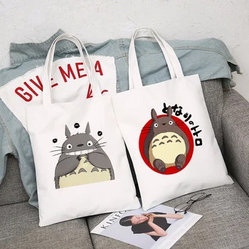 Kawaii Totoro Anime pirkinių krepšys bakalėjos rankinės didelės talpos drobės Harajuku maišelį moterų apsipirkti medvilnės nešti maišą daugkartinio naudojimo