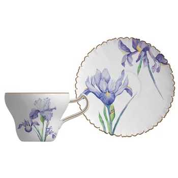 Keramikinis puodelis kaulų kinija kavos puodelis ir lėkštelė iris Europos stiliaus arbatos puodelis juodosios arbatos keramikinis puodelis ir lėkštelė logotipą puodelis