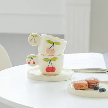 Keramikos Žiupsnelis Puodelis Arbatos Puodelio Mielas korėjos Kavos Puodelis ir Lėkštelė Nustatyti 3D Vyšnių Formos Puodelio Pieno Kūrybos Drinkware Dovana Mergaitė