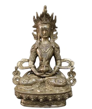 Kinija Sidabro Budizmas Drakono Galvą Amitayua Budos Statula Tibeto Žalvaris Joss metalo rankdarbiai