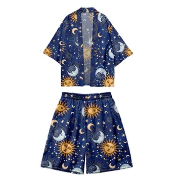 Kinų Stiliaus Tradicinių Žvaigždėtas Dangus Spausdinti Harajuku Kimono Šortai Rinkiniai-Dviejų Dalių Kostiumėlį Yukata Japonijos Megztinis Moterims, Vyrams, Cosplay