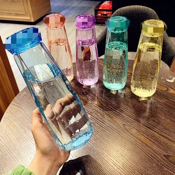 Kūrybos Rhombic Crystal Vandens Butelį skaidraus Plastiko Galonų Vandens Gėrimo Butelis Sandarus Anti-plikymo Drinkware Kawaii Suku Taurė
