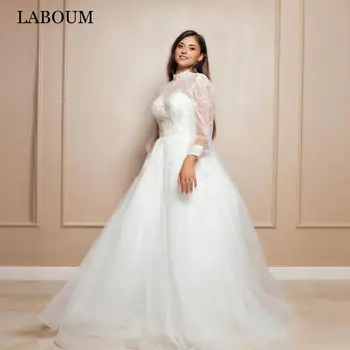 LaBoum Išskirtinį O Kaklo Vestuvių Suknelės Moterims 2023 Blizga Ilgomis Rankovėmis Nuotakos Suknelė Iliuzija Nėrinių Chalatas De Mariée Tinkinti