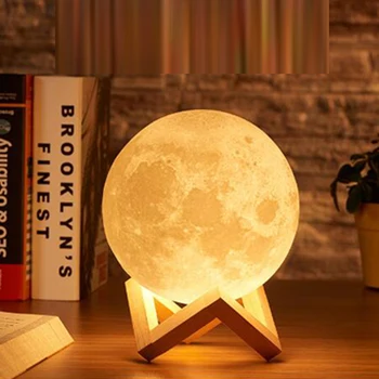 Led Nakties Šviesos 3D Spausdinimo Mėnulio Lempa, daugkartinio Įkrovimo Baterija Naktį Šviesos diodų (Led Spalvų Kaita Naktį Lempos Kūrybos Dovanos
