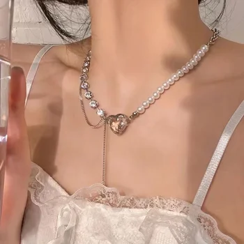 Meilė prisiūta perlų vėrinį dizaino prasme, aukštos kokybės šviesos prabanga nišą clavicle grandinės 2022 naujas moterų kaklo grandinės šalta