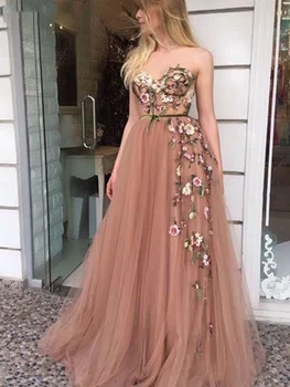 Minkštimas Rožinis Prom Dresses 2021 Elegantiškas Moteris Oficialus Vakarėlis Ilgai Vestidos De Gala Appliqus Elegantiškas, Tiulis Seksualus Chalatai Vakaras